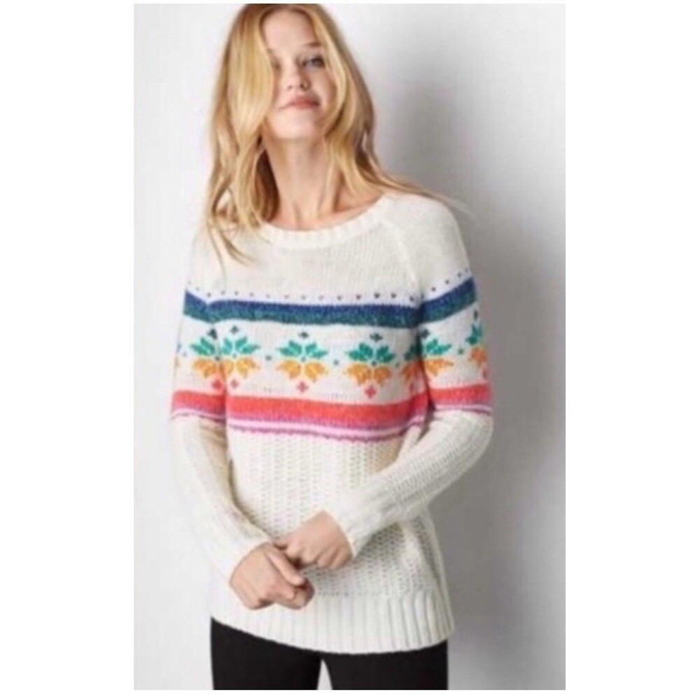 American Eagle Outfitter Jegging Sweater Cream Rainbow Wool Mohair Blend S